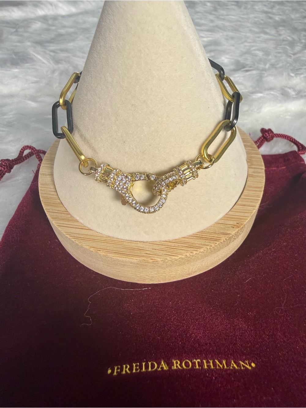 Freida Rothman Gold and Black Crystal Link Bracelet